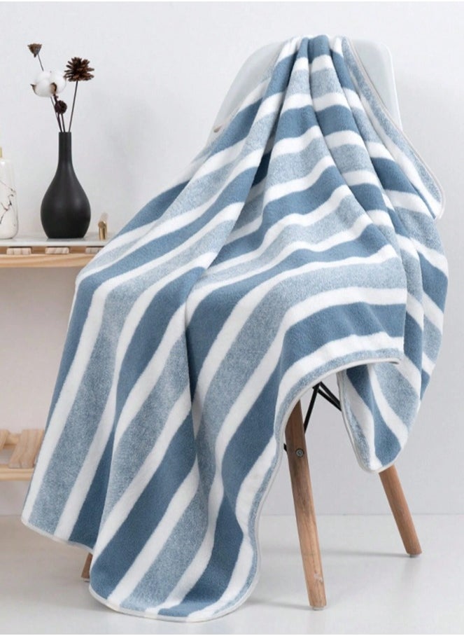 Bukela 3pcs Soft Absorbent Wide Stripe Bath Towel, Non-Shedding Thickened Towel, Shower Towel Suitable For Bathroom, 1*70x140cm Bath Towel, 2*35x75cm Face Towel- Blue  - Image 2
