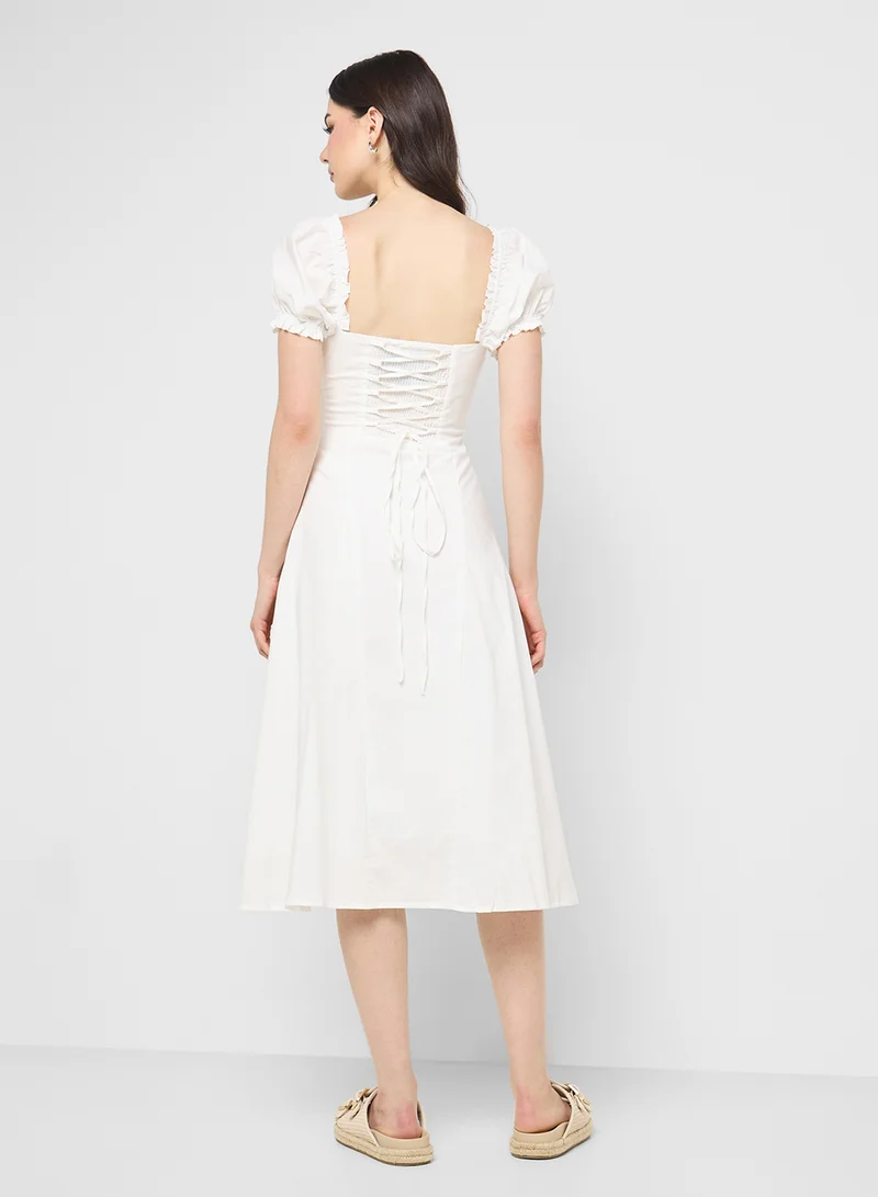 Ginger Puff Sleeve Corset Bodice A Line Dress