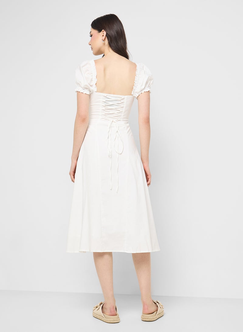 Ginger Puff Sleeve Corset Bodice A Line Dress - Image 2