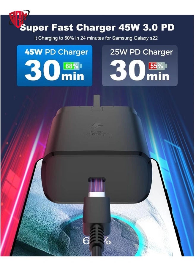 BGM Compatible for 45W Samsung Charger Plug with 1.5M Cable for Samsung Galaxy S23/S23+/S23Ultra S22/S22+/S22Ultra S21/S21+/S21Ultra S20 A33,A72,A71,A53,A52,A51,A50,M33, UK Wall USB C Power Adapter - Image 4