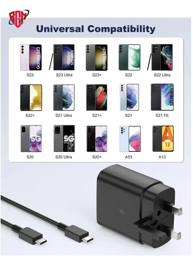 BGM Compatible for 45W Samsung Charger Plug with 1.5M Cable for Samsung Galaxy S23/S23+/S23Ultra S22/S22+/S22Ultra S21/S21+/S21Ultra S20 A33,A72,A71,A53,A52,A51,A50,M33, UK Wall USB C Power Adapter - Image 3