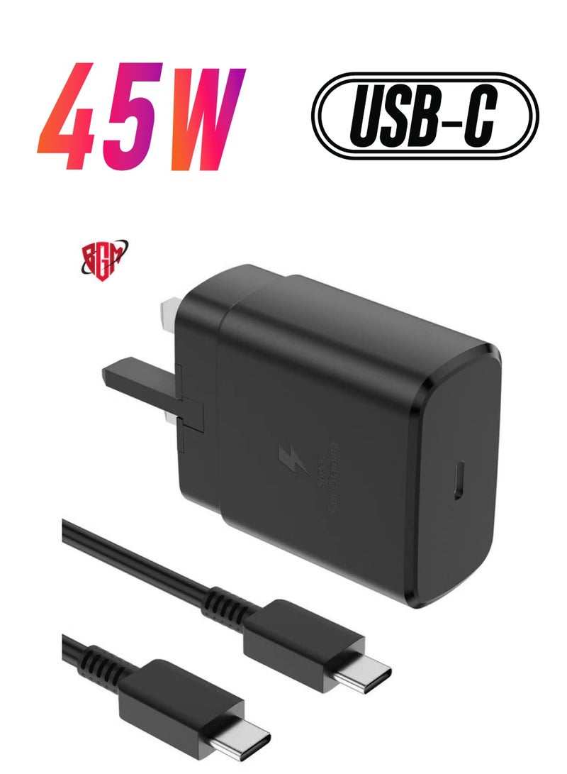 BGM Compatible for 45W Samsung Charger Plug with 1.5M Cable for Samsung Galaxy S23/S23+/S23Ultra S22/S22+/S22Ultra S21/S21+/S21Ultra S20 A33,A72,A71,A53,A52,A51,A50,M33, UK Wall USB C Power Adapter - Image 1
