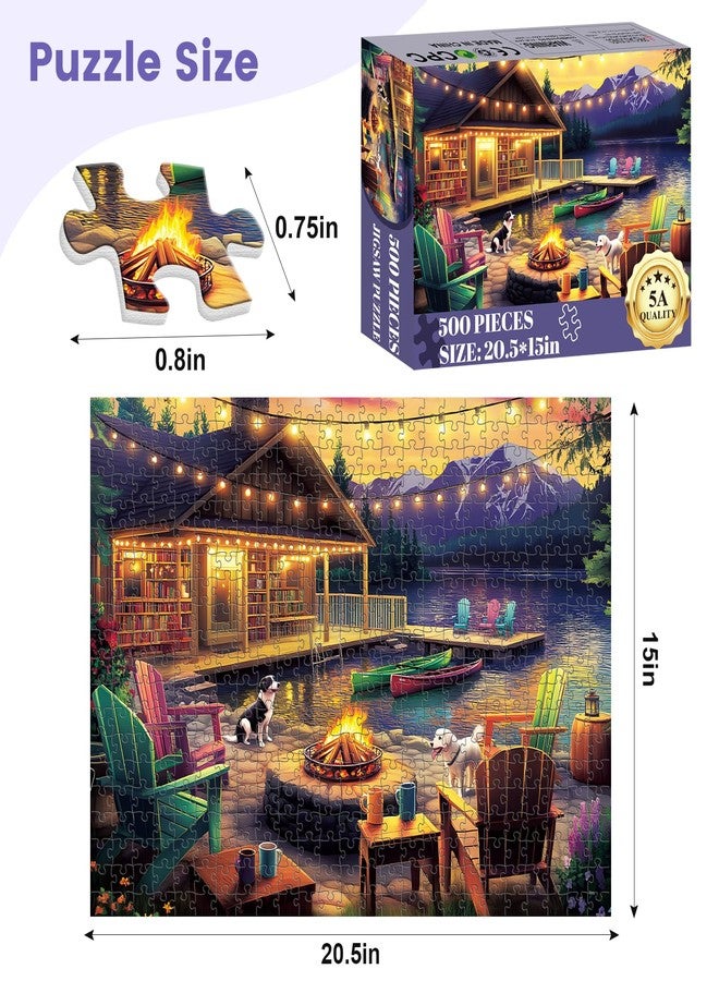 VOLUVOLU 500 Pieces Dog Puzzles for Adults, Evening Bonfire Puzzle for Adults Children Seniors, Retro Style Puzzle 500 Pieces, Gift for Birthday, Home Decor, Fun for Family Entertainment(20.5 * 15 in) - Image 2