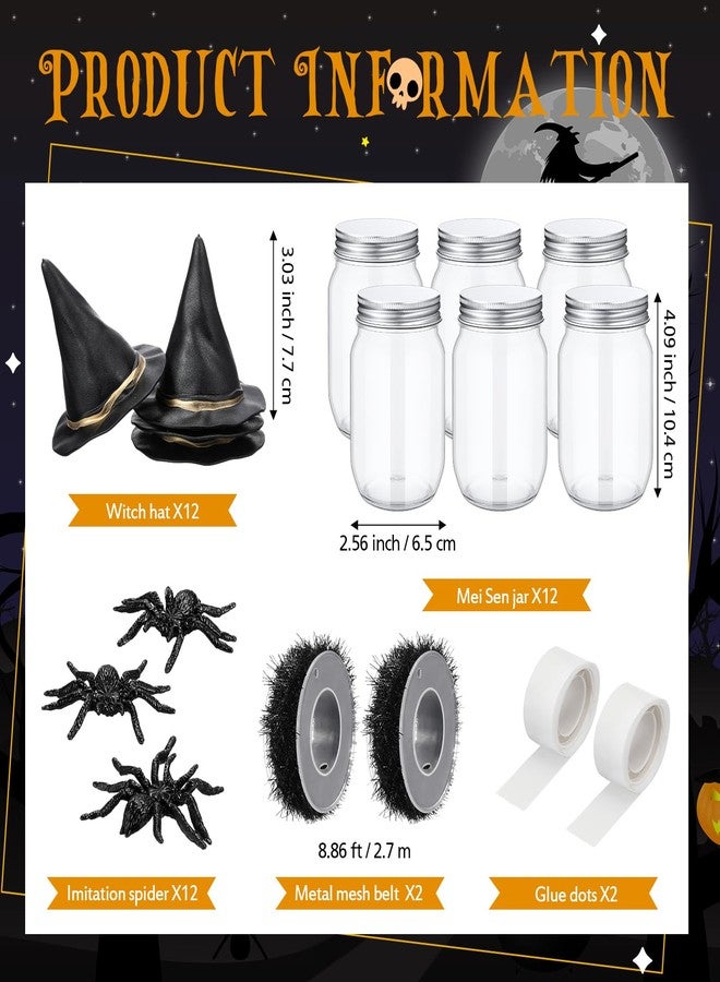 Mimorou 12 Sets Halloween Candy Jars 8.5 oz Plastic Cookie Jars Kit with Witch Hat Lid Scary Spider Food Storage Containers Trick or Treat DIY Crafts for Halloween Party Centerpieces Decor(Black) - Image 2