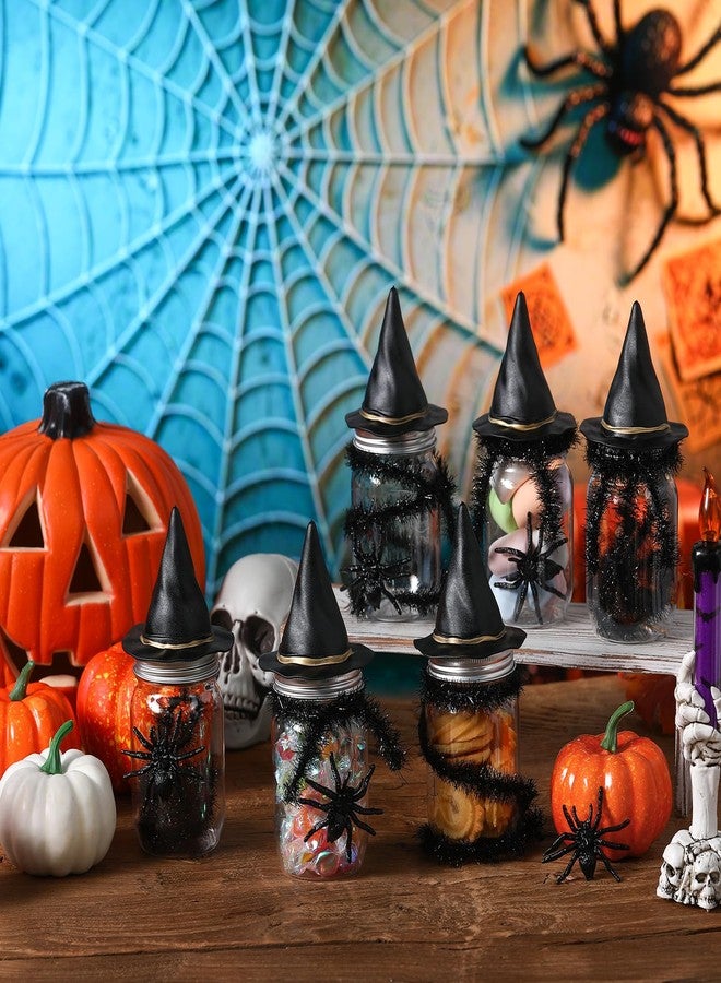 Mimorou 12 Sets Halloween Candy Jars 8.5 oz Plastic Cookie Jars Kit with Witch Hat Lid Scary Spider Food Storage Containers Trick or Treat DIY Crafts for Halloween Party Centerpieces Decor(Black) - Image 4