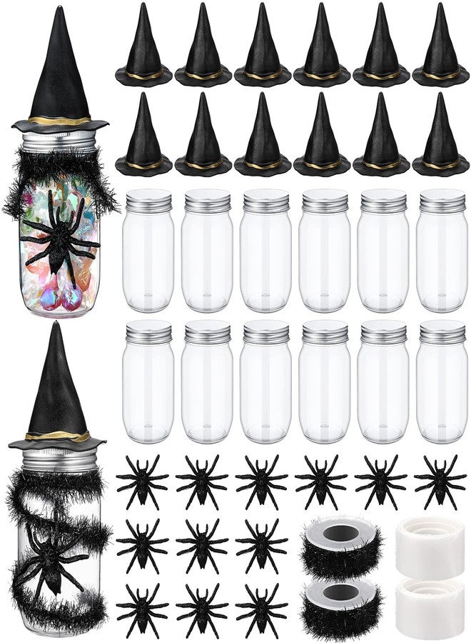 Mimorou 12 Sets Halloween Candy Jars 8.5 oz Plastic Cookie Jars Kit with Witch Hat Lid Scary Spider Food Storage Containers Trick or Treat DIY Crafts for Halloween Party Centerpieces Decor(Black) - Image 1