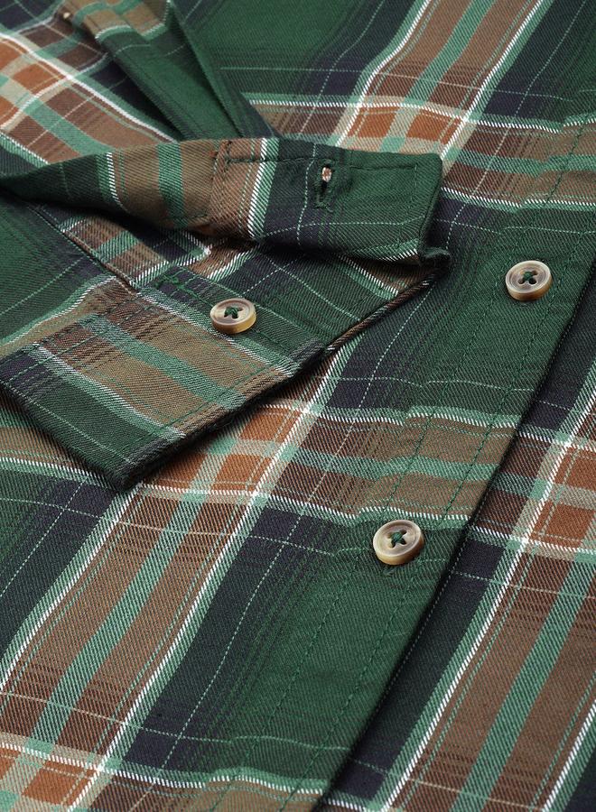 The Indian Garage Co Men Green Regular Fit Checked Shirt - Image 3