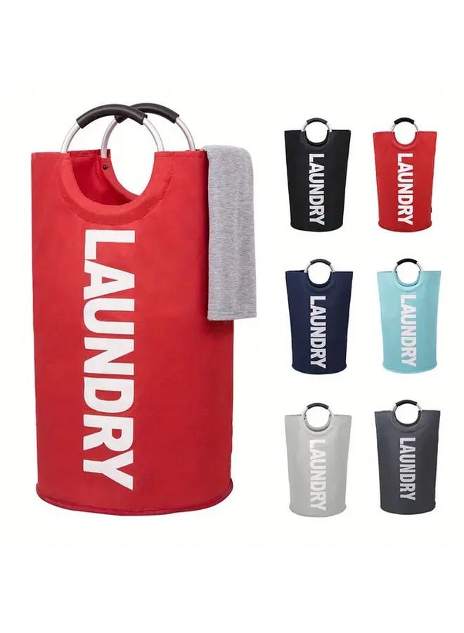 Large 82L Red Collapsible Laundry Basket Bag with Padded Handles Freestanding Clothes Hamper Easy Storage - Image 1