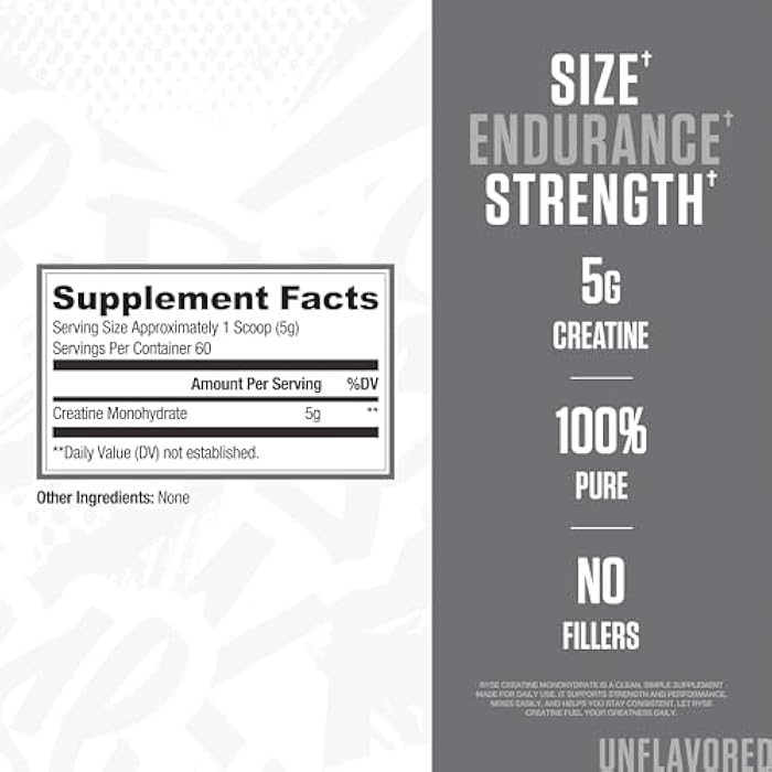 RYSE Up Supplements RYSE Creatine Monohydrate Powder - Unflavored - Supports Men & Women Lean Muscle Growth, Strength, Power, and Endurance - Helps Reduce Fatigue and Improve Workout Recovery - 60 Servings - Image 2