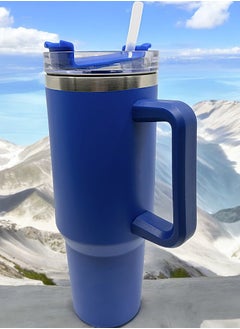 YOLO Hot and Cold Stainless Steel Flow State Vacuum Insulated Tumbler with Lid and Straw for Water, Iced Tea or Coffee, Smoothie, and More, Cream -Blue, Size -40oz or 1.20Liters  - Image 1