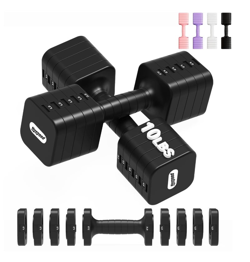Upspeed 20LB Adjustable Dumbbell Set Hand Weights for Women Men, Exercise Fitness dumbbell Adjust dumbbells set of 2 for Home Gym Workout Strength Training Equipments Black - Image 1