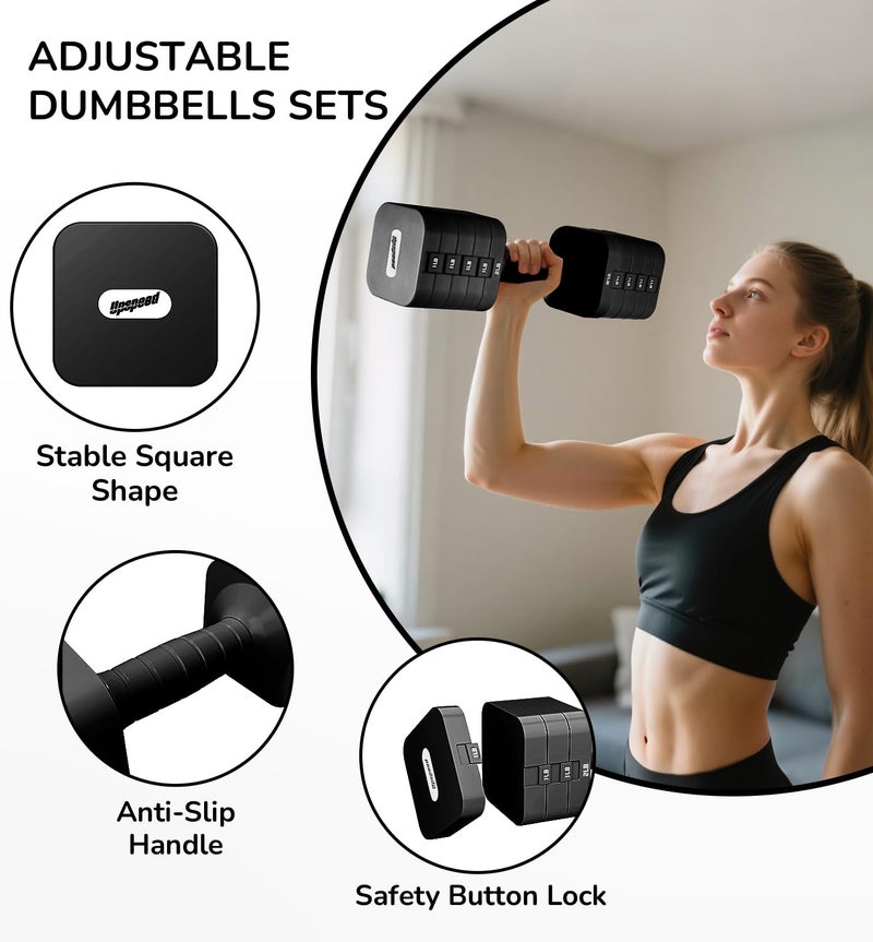 Upspeed 20LB Adjustable Dumbbell Set Hand Weights for Women Men, Exercise Fitness dumbbell Adjust dumbbells set of 2 for Home Gym Workout Strength Training Equipments Black - Image 5