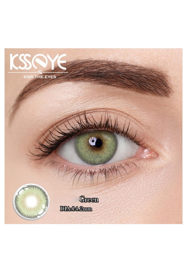عين كي اس اس عدسات لاصقة تجميلية سنوية ملونة خضراء للجنسين، مجموعة تكبير مع علبة - Image 2