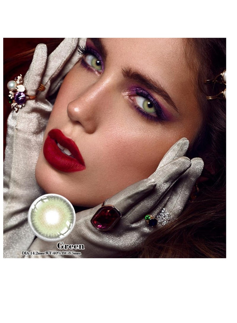 عين كي اس اس عدسات لاصقة تجميلية سنوية ملونة خضراء للجنسين، مجموعة تكبير مع علبة - Image 1