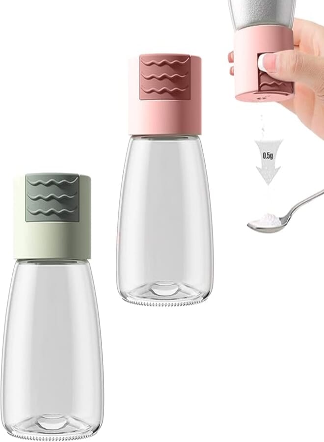Salt and Pepper Shakers,Precise Quantitative Seasoning Bottle,Fixed Quantity Each Press 0.5g Salt Healthy Intake,Ration Salt Shakers,Measuring Glass Salt or Pepper Shaker(Set of 2, Multicolor)