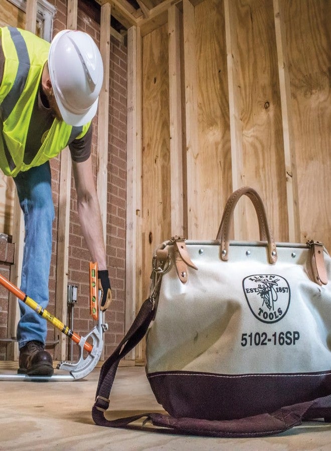 Klein Tools 5102-16SP Deluxe Canvas Tool Bag Made of Natural Canvas with 13 Interior Pockets and Detachable Shoulder Strap, 16-Inch - Image 3