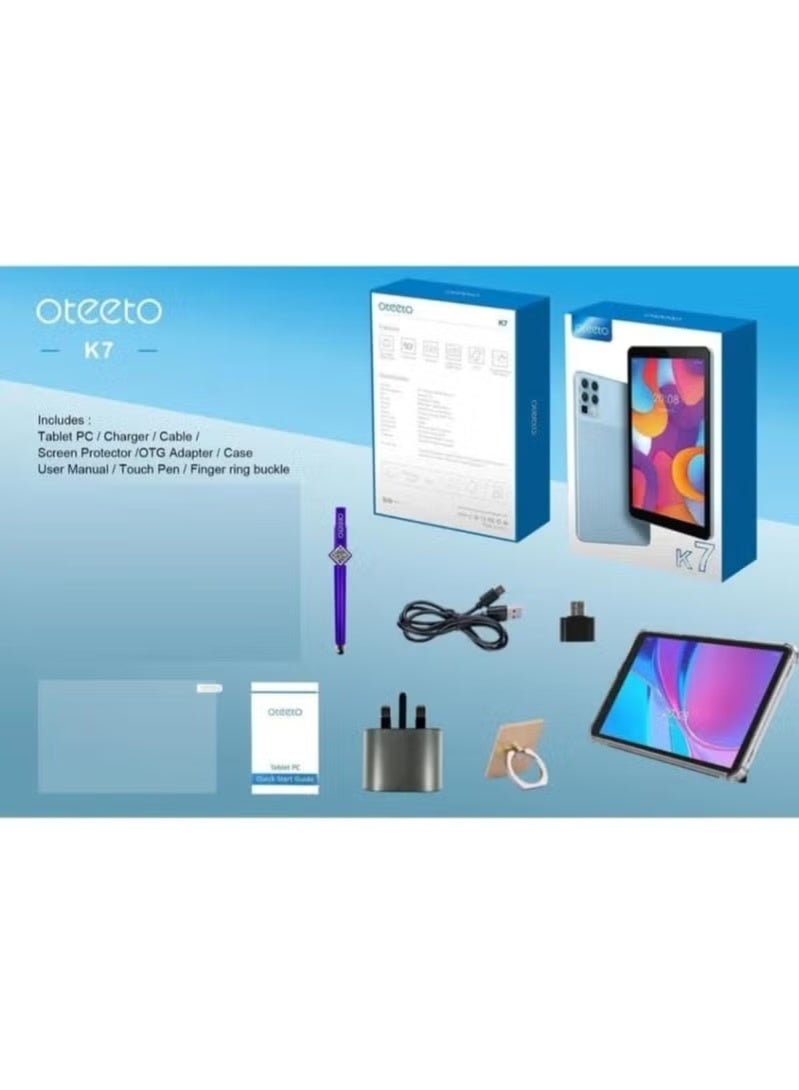 Tab K7 7-Inch Android Tablet | 8GB RAM + 256GB Storage | 5G Connectivity + Single SIM Support | HD Display | Android OS | Lightweight Design | WiFi + Bluetooth + GPS | Long Battery Life | Compact Travel & Study Tablet – Blue (International Version)