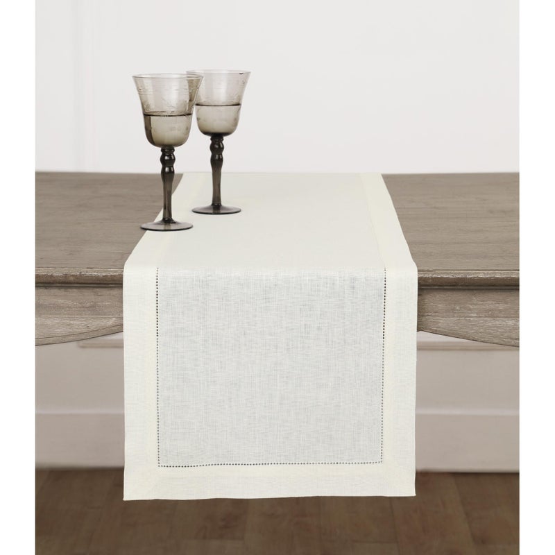Solino Home Solino Home Ivory Table Runner 48 Inches  Classic Hemstitch 100 Pure Linen Coffee Table Runner 14 x 48 Inch Ideal for Dresser Tables  Spring Summer 
