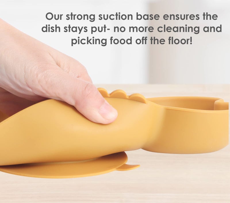 ROCCED Suction Plates for Baby, Silicone Plates with Suction for Baby Divided, Baby Spoon Fork Set for Toddler Baby Dishes Kids Plates and Utensils-Crab Yellow - Image 4