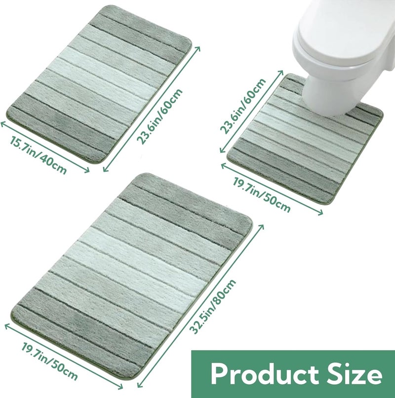 ROUNY Temp fluctuation resistant crafted quality 3 Pcs Bathroom Rug Mat, Super Absorbent Bath Mat Anti Slip U-Shaped Toilet Mats, Thick Machine Washable Bathroom Mat Set Bathroom Carpet Quick Dry for Bathroom Floor Tub Shower (Green) Wide usage compatibility - Image 2