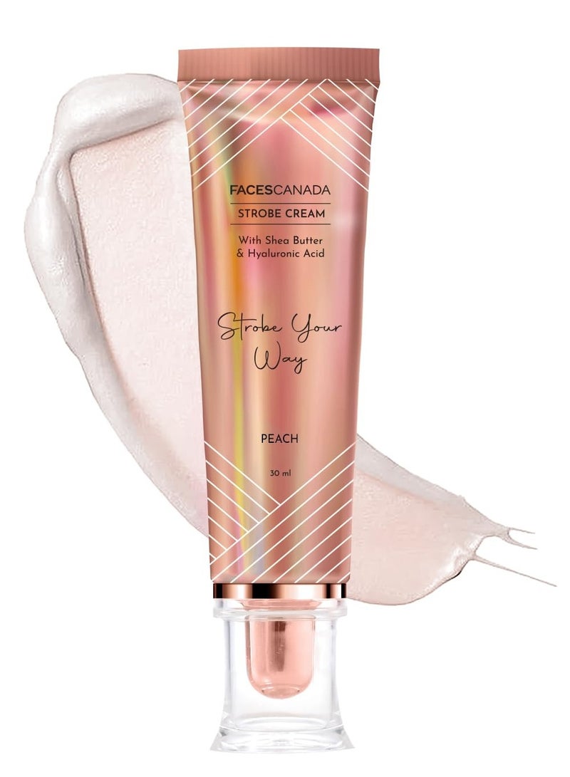 Faces Canada Strobe Cream - Peach, 30ml | Primer + Highlighter + Moisturizer | Shea Butter & Hyaluronic Acid | Intense Hydration | Flawless Radiant Dewy Skin | Illuminating & Glowing Makeup Base - Image 1