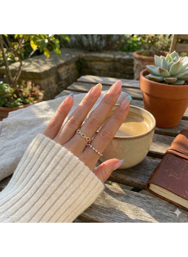 LAVEEN JEWELLERY Stackable Pavé Chain & Marquise Band Rings – 925 Sterling Silver, 18K Gold Plated, Cubic Zirconia, Luxury Stack Rings for Women with Jewelry Box - Image 2