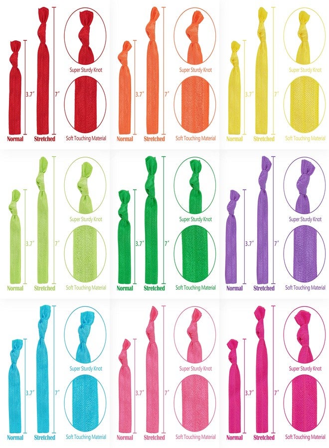 MEEDEE Rainbow Elastic Hair Ties, 100 Pack No-Crease Soft Ribbon Hair Accessories for Women, Knotted Ouchless Ponytail Holders, Yoga & Workout Styling, Versatile as Elastic Bracelets - Image 3