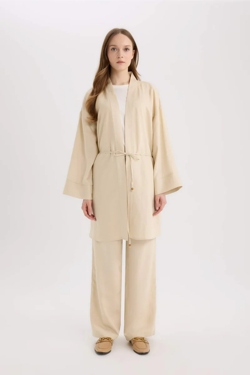 ديفاكتو Relax Fit Linen Blend Kimono