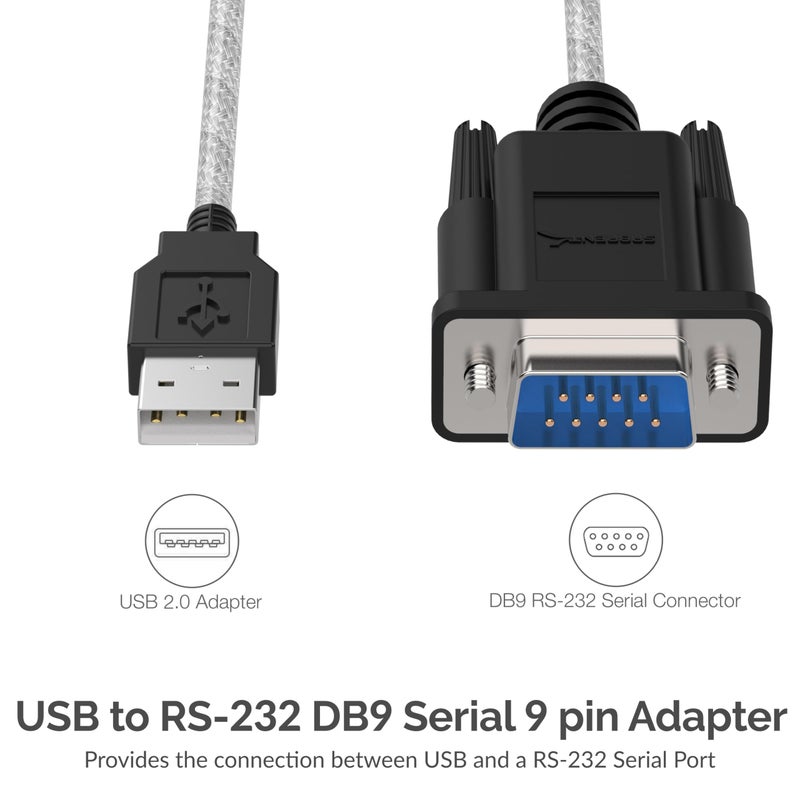 SABRENT USB to RS-232 DB9 Serial 9 pin Adapter Prolific PL2303 1-ft [SBT-USC1K] - Image 2