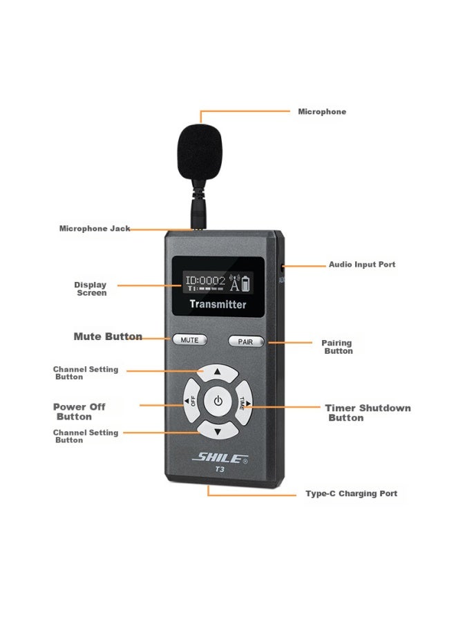 Shile Wireless Tour Guide System, One-to Headphones, Tour Guide For Scenic Areas And Museums, Teaching And Conference Reception Host Interpretation System, T3/r3 [delivered From Beijing Warehouse] - Image 3