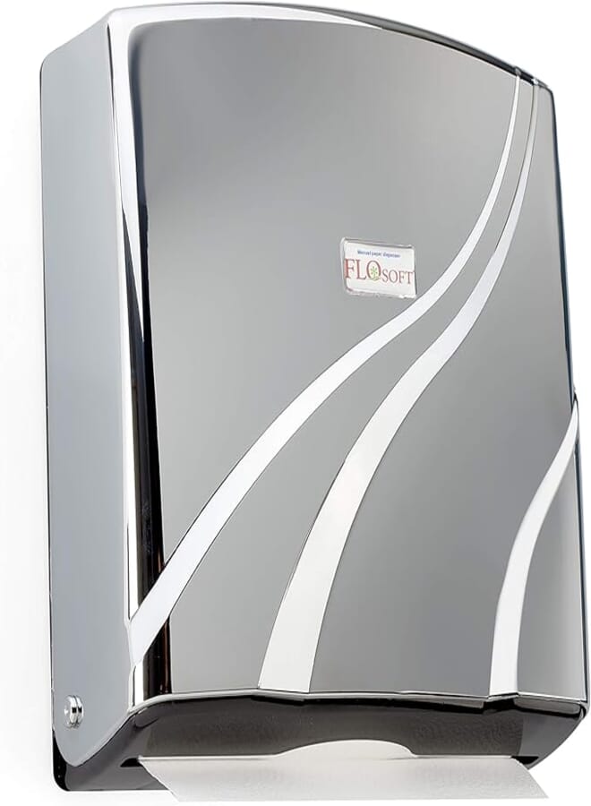 Flosoft 300 Z-Fold Paper, Commercial Hand Towels Dispenser Plastic Paper Towel Dispenser Wall Mount, Bathroom/Restroom, Office, Shop or Home, Chrome
