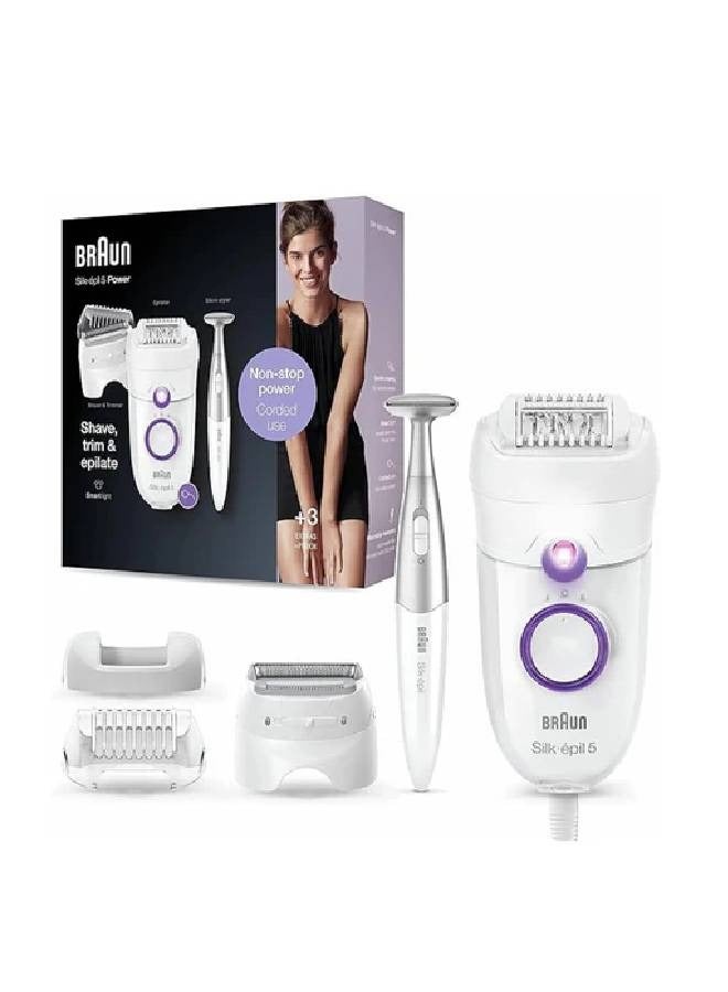 براون Braun SE5-825P Silk-epil 5 Epilator Machine, 3 extras incl - white/purple white/purple - Image 1