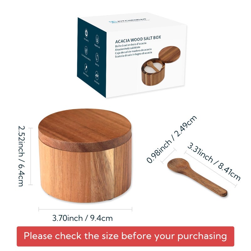 KITCHENDAO Acacia Wood Salt Cellar Bowl Box with Built-in Spoon to avoid Dust, Elegant Kitchen Salt Container Holder with Swivel Magnetic Lid to Storage Pepper Spice Bath Salt Sea Salt, 6OZ - Image 3