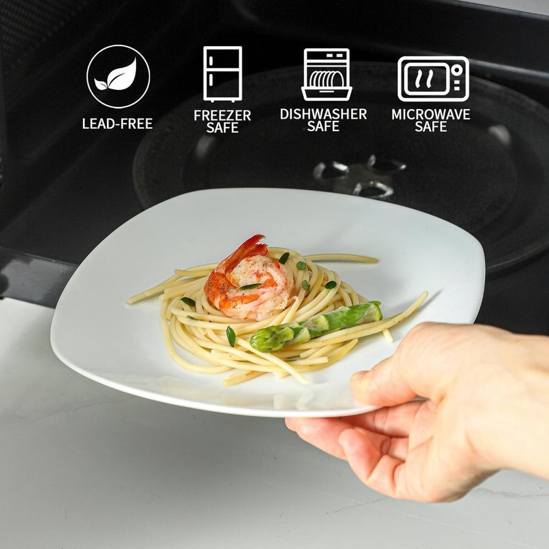 fMBB Ceramic White Dinner Plates Set of 4 Porcelain Square 75 inch Dessert Dishes Serving Flat Plates Salad Dishes  Scratch Resistant Dishwasher Microwave Oven Safe - Image 4
