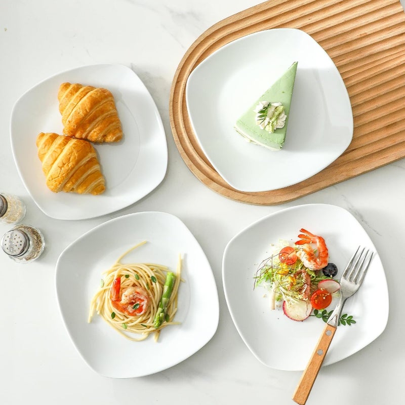 fMBB Ceramic White Dinner Plates Set of 4 Porcelain Square 75 inch Dessert Dishes Serving Flat Plates Salad Dishes  Scratch Resistant Dishwasher Microwave Oven Safe - Image 2