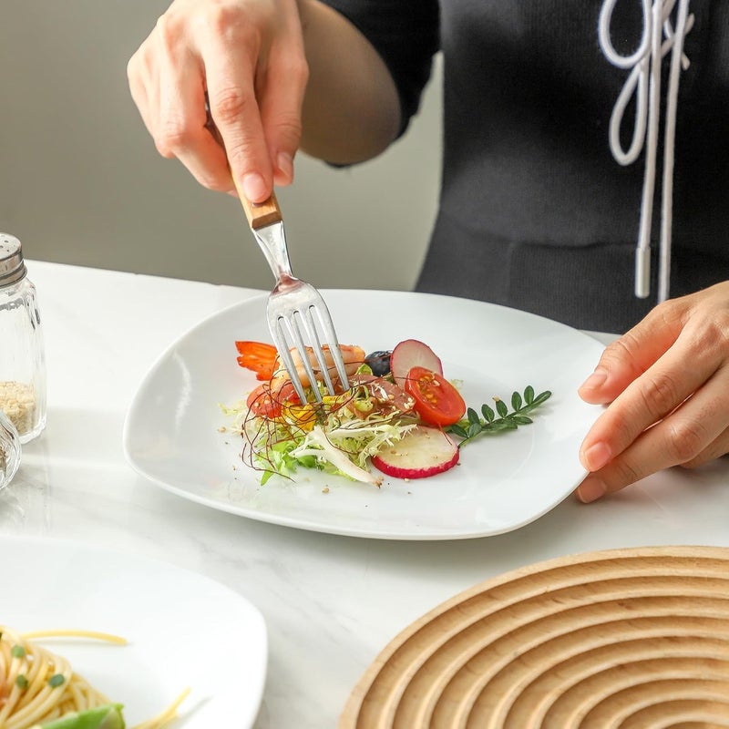 fMBB Ceramic White Dinner Plates Set of 4 Porcelain Square 75 inch Dessert Dishes Serving Flat Plates Salad Dishes  Scratch Resistant Dishwasher Microwave Oven Safe - Image 3
