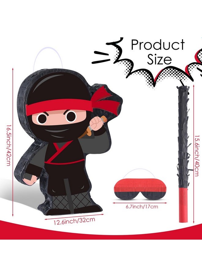 Harrycle - Ninja Piñata Mini Ninja Halloween Piñata With Blindfold, Bat And Filler For Ninja Birthday Party Decorations, Kids Boys Girls And Adults Game Black Ninja Warrior Birthday Halloween Party Supplies - Image 1