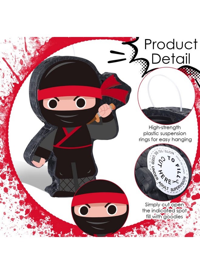 Harrycle - Ninja Piñata Mini Ninja Halloween Piñata With Blindfold, Bat And Filler For Ninja Birthday Party Decorations, Kids Boys Girls And Adults Game Black Ninja Warrior Birthday Halloween Party Supplies - Image 1