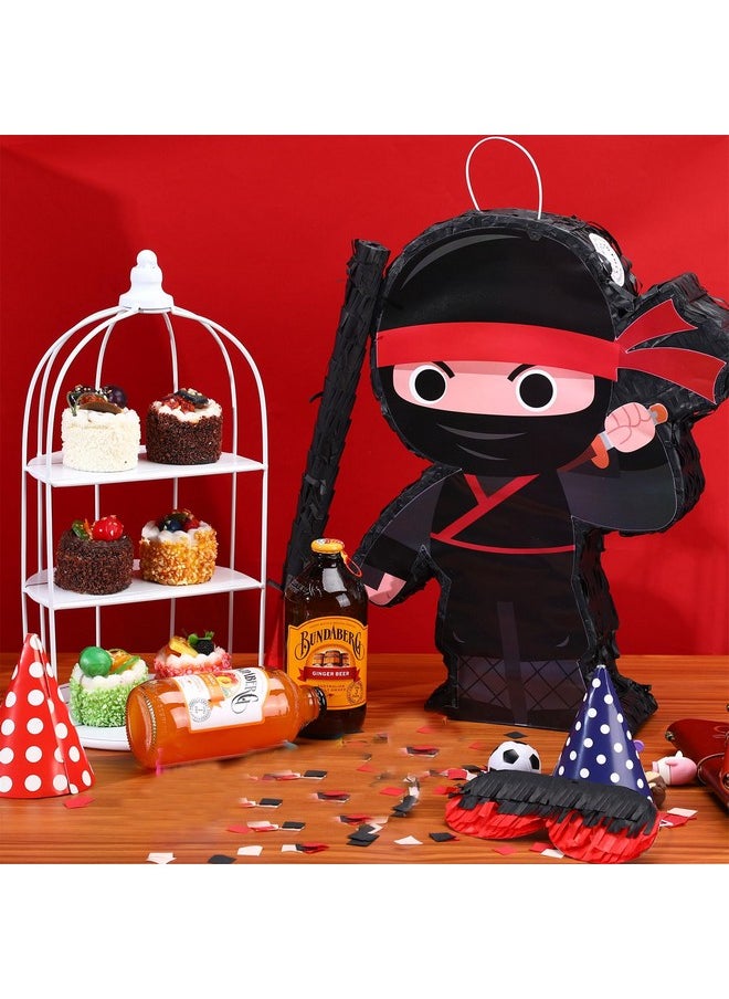 Harrycle - Ninja Piñata Mini Ninja Halloween Piñata With Blindfold, Bat And Filler For Ninja Birthday Party Decorations, Kids Boys Girls And Adults Game Black Ninja Warrior Birthday Halloween Party Supplies - Image 1