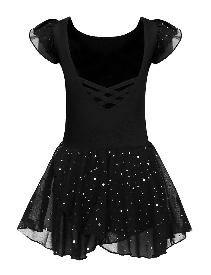 Arshiner Girls Ruffle Sleeve Ballet Dance Dress Crisscross Back Tutu Skirted Leotard - Image 1