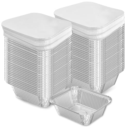 iHomeSet 100 Pack 1 lb Disposable Aluminum Foil Pans Meal Prep Take Out Food Containers with Paper Lids for Catering Baking Roasting Food Freezer Safe - Image 1