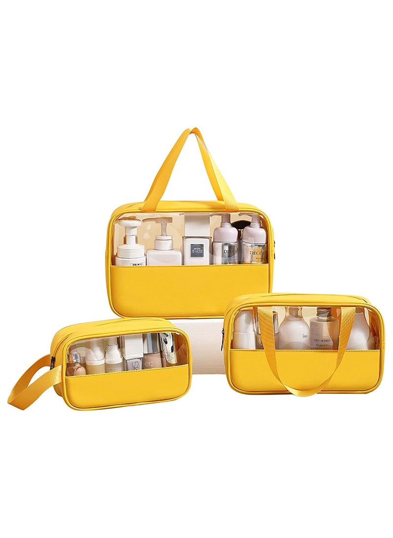Swift 3 Pack Travel Toiletry Bag, Waterproof Clear PVC Makeup Cosmetic Bag, Zippered Carry on Pouch, Portable Travel Bag for Bathroom, Vacation, Yellow  - Image 1
