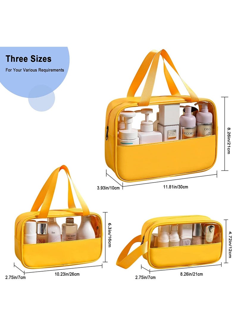 Swift 3 Pack Travel Toiletry Bag, Waterproof Clear PVC Makeup Cosmetic Bag, Zippered Carry on Pouch, Portable Travel Bag for Bathroom, Vacation, Yellow  - Image 3