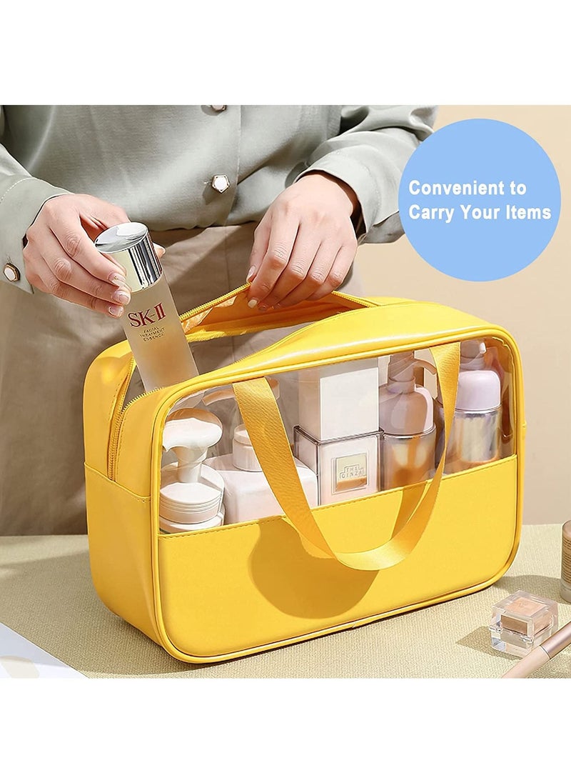 Swift 3 Pack Travel Toiletry Bag, Waterproof Clear PVC Makeup Cosmetic Bag, Zippered Carry on Pouch, Portable Travel Bag for Bathroom, Vacation, Yellow  - Image 2