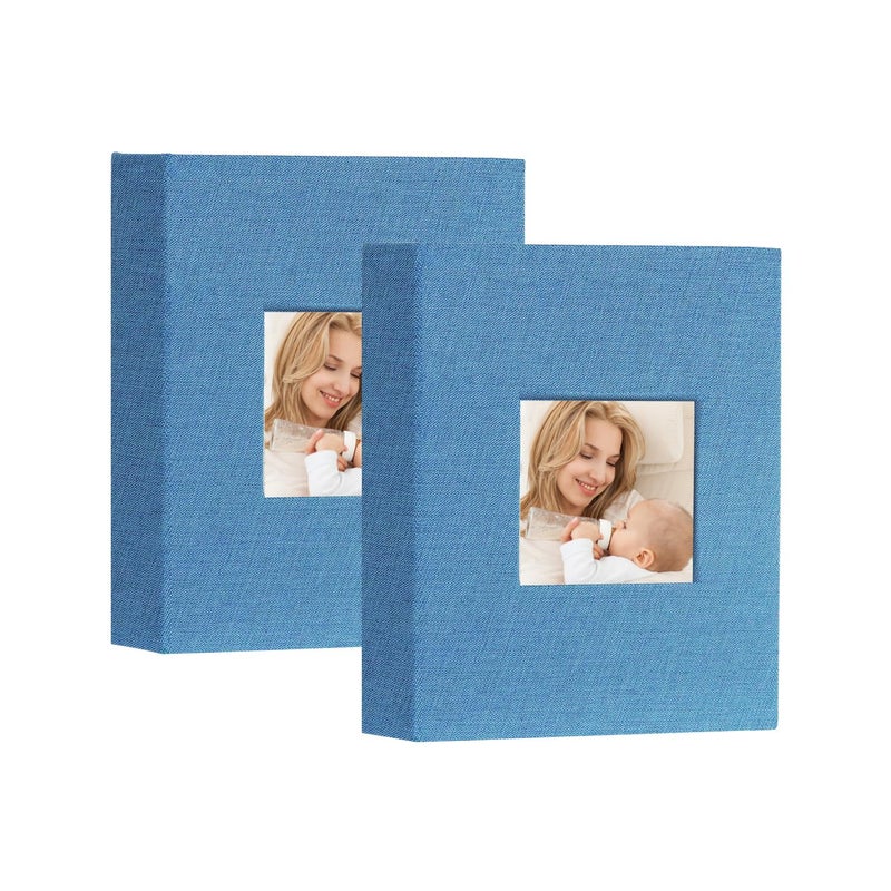 Artmag Mini Photo Album 4x6 50 Pockets 2 Pack Linen Cover with Front Window Album Each Holds 52 Vertical Photos for Family Wedding Baby Children Teal