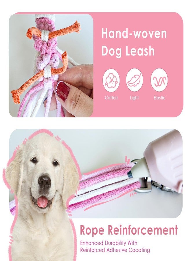 Kudos Handmade Braided Cotton Dog Leash - 5ft Durable and Stylish Leash with Unique Floral Handle, Ideal for Small to Large Dogs, Pink Color - Image 3