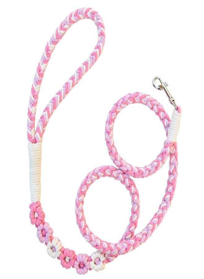 Kudos Handmade Braided Cotton Dog Leash - 5ft Durable and Stylish Leash with Unique Floral Handle, Ideal for Small to Large Dogs, Pink Color - Image 1