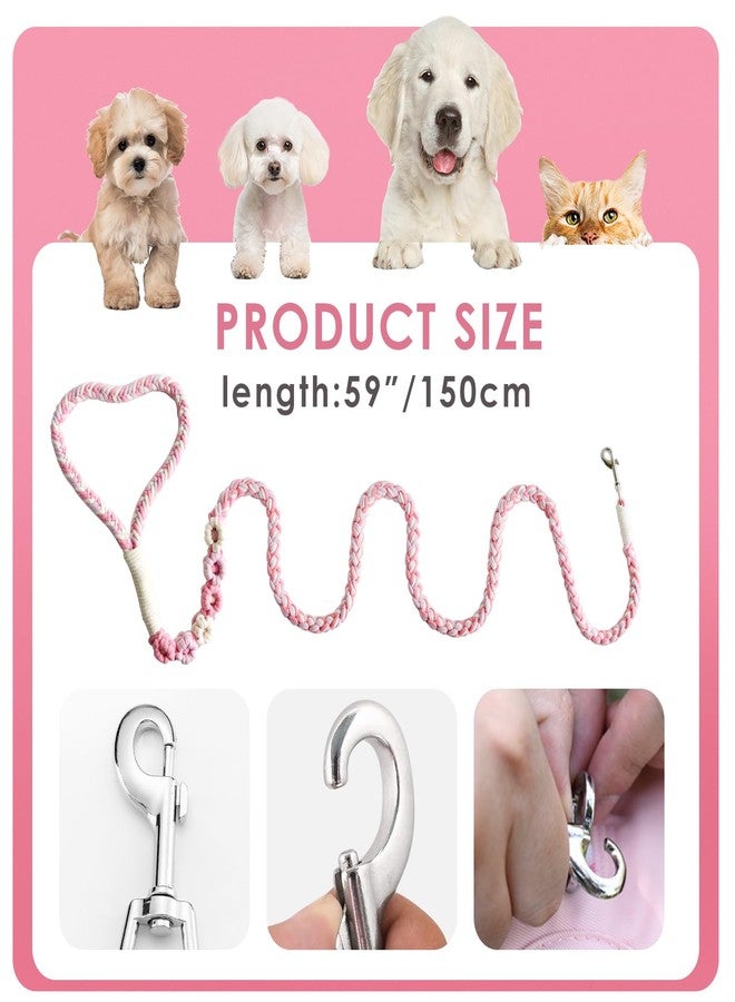 Kudos Handmade Braided Cotton Dog Leash - 5ft Durable and Stylish Leash with Unique Floral Handle, Ideal for Small to Large Dogs, Pink Color - Image 2