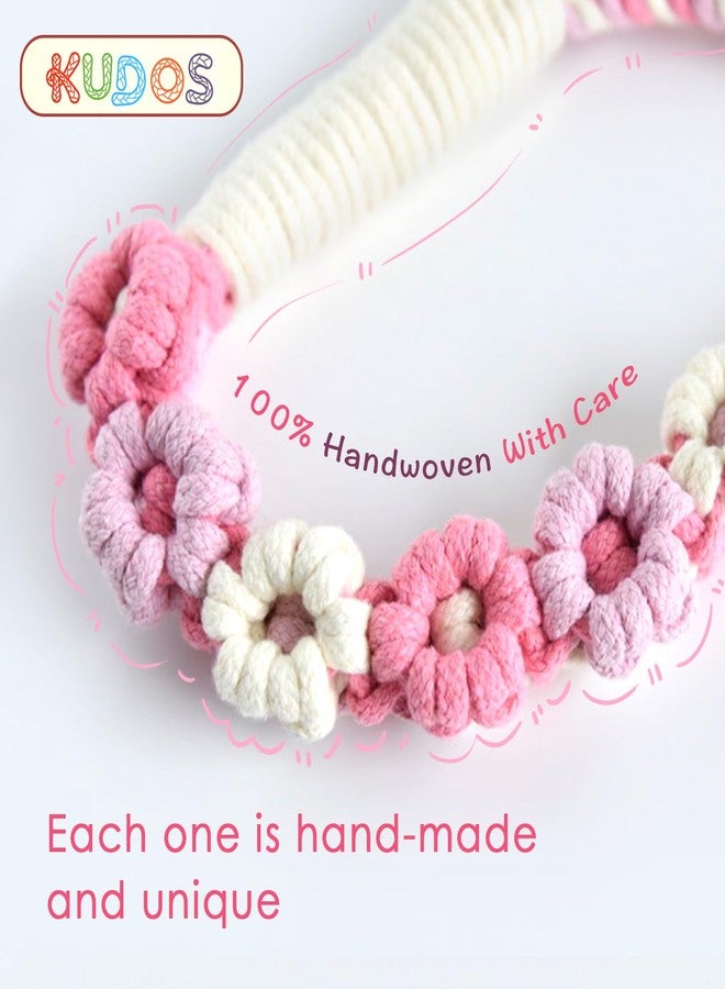Kudos Handmade Braided Cotton Dog Leash - 5ft Durable and Stylish Leash with Unique Floral Handle, Ideal for Small to Large Dogs, Pink Color - Image 4