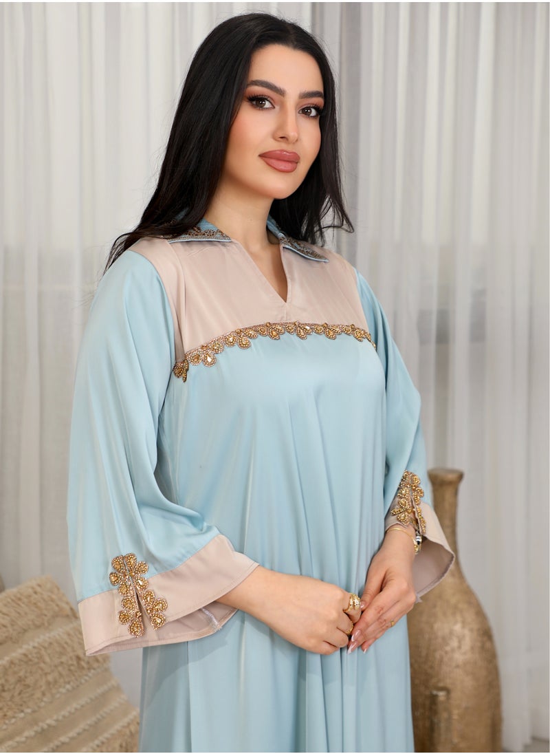 Bint Al Bilad Bintalbilad Saudi Summer Jalabiya for Women New Collection – Lightweight & Breathable Thobe, Abaya & Arabic Dresses for Eid, Weddings & Parties | Embroidered, Modern & Luxury Designs - 4353  - Image 2